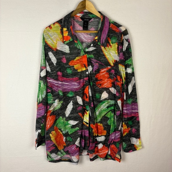 Ali Miles Multicolor Abstract Top Button Down Burnout Artsy - Picture 1 of 8